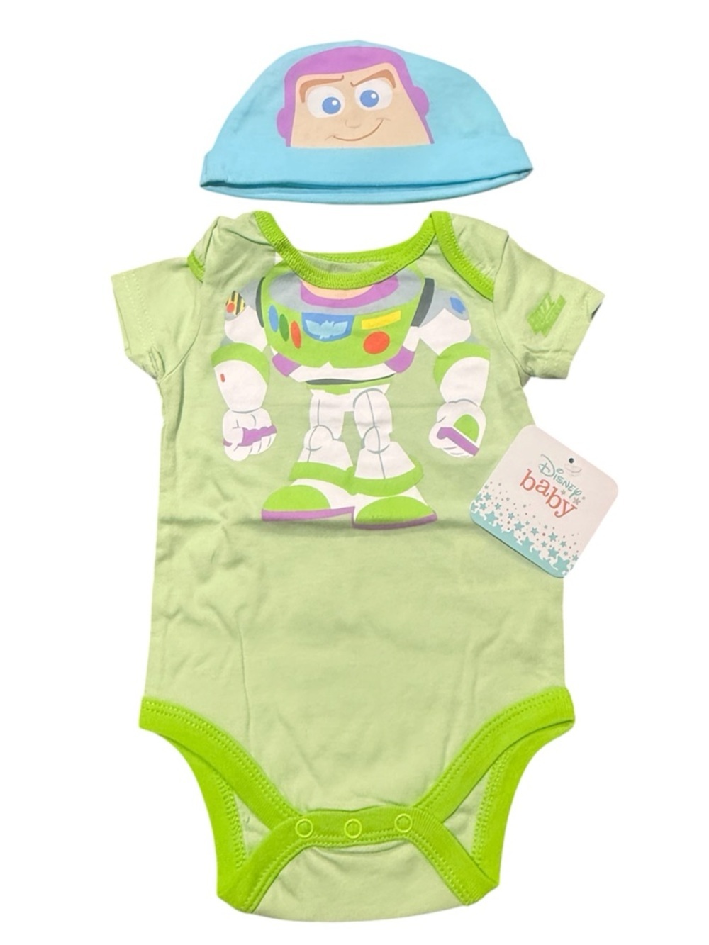 Disney Baby Buzz Lightyear Toy Story Green Bodysuit Romper & Hat Size 6 mos